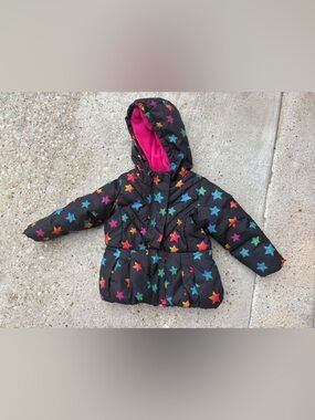 okie dokie Black Star-Print Puffer Jacket with Bright Lining